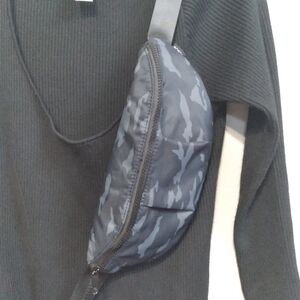 Apana Black Grey Camouflage Sling Bag. Ziptop. EUC.
